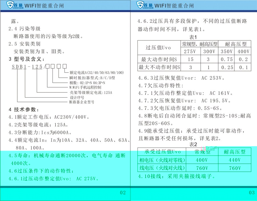 WIFI物联网智能控制开关SDB1-125-W02-63A